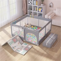 SUPFOO Baby Playpen 47x47 Gray-With Playmat