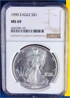 Coin 1990  American Silver Eagle NGC MS69
