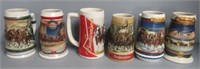(6) Budweiser steins. Includes 2002 Holiday, etc.