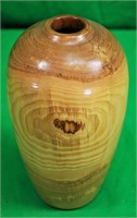 Signed 8 1/2" Butterscotch Colored Wood Vase