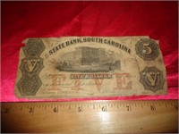 1860'S CONFEDERATE STATE OF SC $5 NOTE
