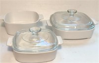 Corning Ware White Covered Casserole Dishes