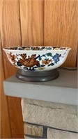 Ceramic floral Bowl - pewter base - England