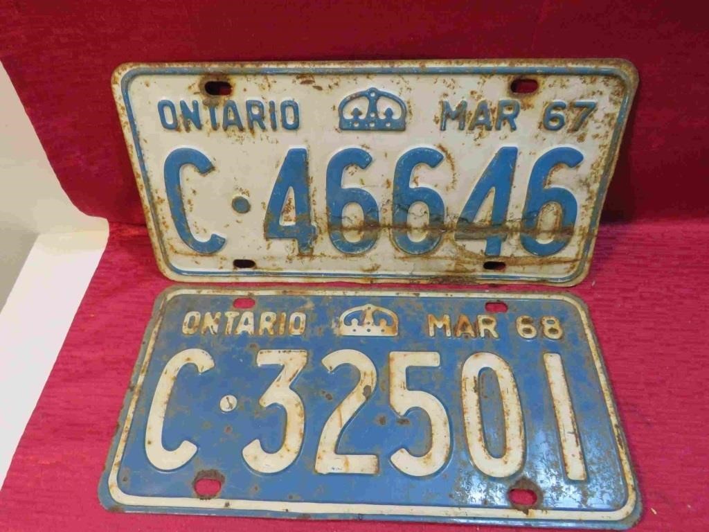 1967-1968 Ontario Canada License Plates Vintage