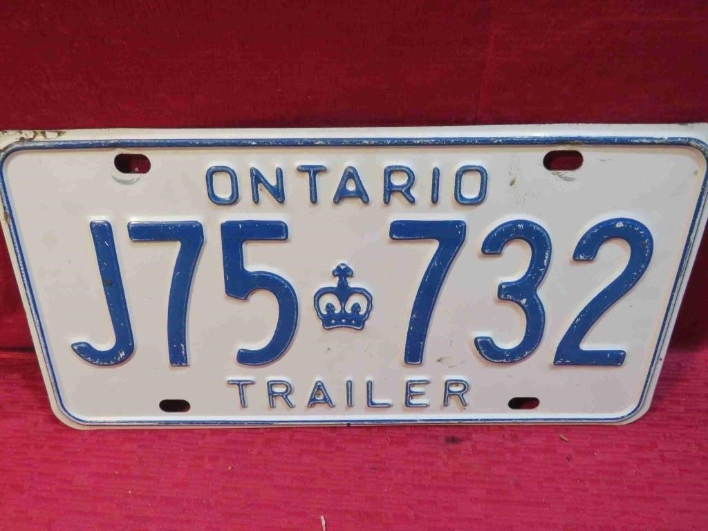 Ontario Canada Trailer License Plate Vintage