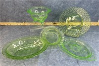 Assorted Green depression glass, various  patterns