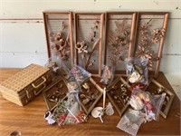 Sewing Box w/ VTG Ornaments & Wall Hangings