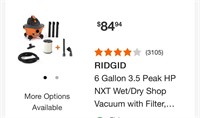 RIDGID  6 Gallon 3.5 Peak HP  NXT Wet/Dry