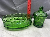 Green fostoria coin glass oval and candy dish