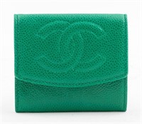 Chanel Green Caviar Leather Folding Wallet