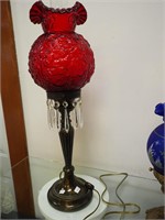 27" high Fenton ruby Poppy pillar lamp