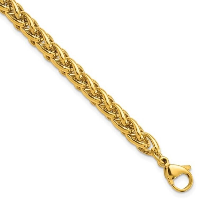 Stainless Steel Yellow-Plt Spiga Chain Bracelet