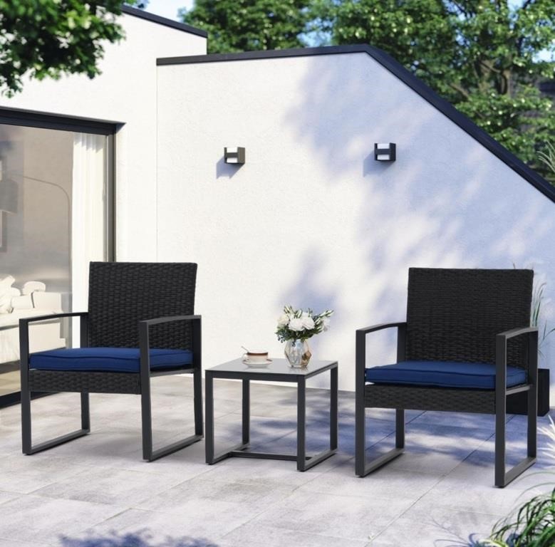 3 Pieces Patio Bistro Set, PE Wicker Outdoor