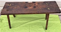 PRIMITIVE HAND-HEWN WOOD PLANK BENCH 36" LONG