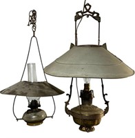 (2) Antique Primitive Cabin Hanging Oil Lamps