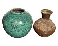 (2)pcs Art Pottery Urn Planter & Patricia Vase