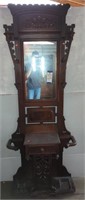 ANTIQUE HALL TREE WITH STONE TOP /SINGLE DRAWER