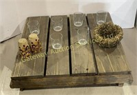 Wooden Shelf, 6 Votive Holders, Salt & Pepper...