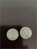 1943 and 1950 silver half dallors