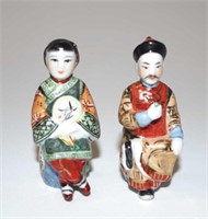 Pair Chinese painted ceramic miniature figures