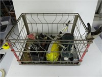 Vintage Metal Milk Crate with Assorted Tools and