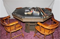 Bumper Pool/Poker Table Combo w/4 Unmatched Chairs