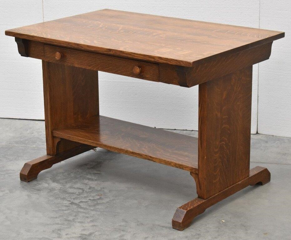 Mission Oak Arts & Crafts Trestle Library Table