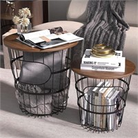 HOOOKIMM Round End Tables with Storage Set of 2