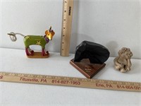 3 Coal Sculpture and Dog Toy and Woman