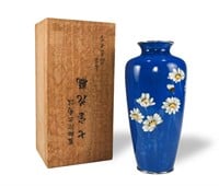 Japanese Blue Ground Ando Style Cloisonne Vase