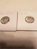 USA silver Dimes 1961 ,1964D. UNC ,CA 34