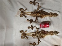 Pair Brass Cherub Candle Sconces 23"h 12"w look