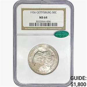 1936 CAC Gettysburg Half Dollar NGC MS64