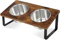 KEVIDEAWL Elevated Dog Bowls  Wood  2 Bowls