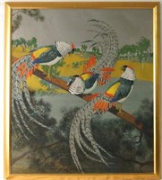 Julius Moessel oil on canvas of Pheasants