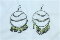 Pair of Green Beads and Hoop Earrings