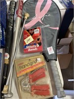 Baseball bats, tennis racquet, baton