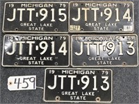 5 Michigan 1979 License Plates