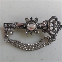 Vintage Rhinestone Key Brooch Pin