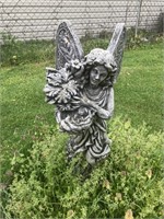 Concrete Angel statue, weathered, few cracks,