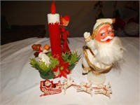 Vintage flocked Santa, candle stick, etc