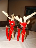 2 vintage felted Japan reindeer 8"h show wear