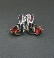 Earrings: Sterling Silver w/ Garnets & Opal Inlay
