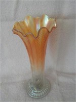 marigold clear carnival glass 10" vase