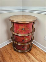 barrel shape 3 drawer painted chest