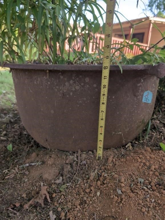 HUGE iron kettle used as planter....you are