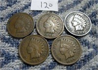 5 Pc 1886-1908 Indian Head Cents