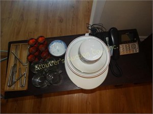 Assorted dishes, mugs, candles, etc