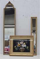 (L) Mirrors And Art Deco Floral Shadow Box.