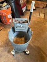 White Galvanized Mop Bucket on Wheels